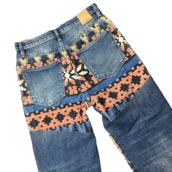 Free People Blue Jeans with Multicolor Tribal Pattern NWOT - Picture 10 of 10